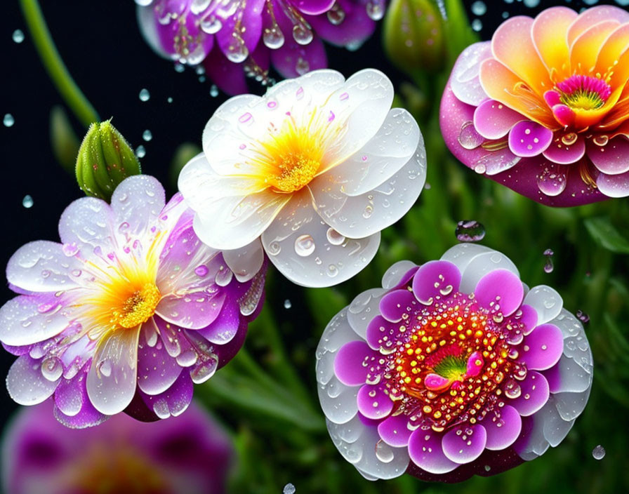 exquisite flowers with raindrops 
