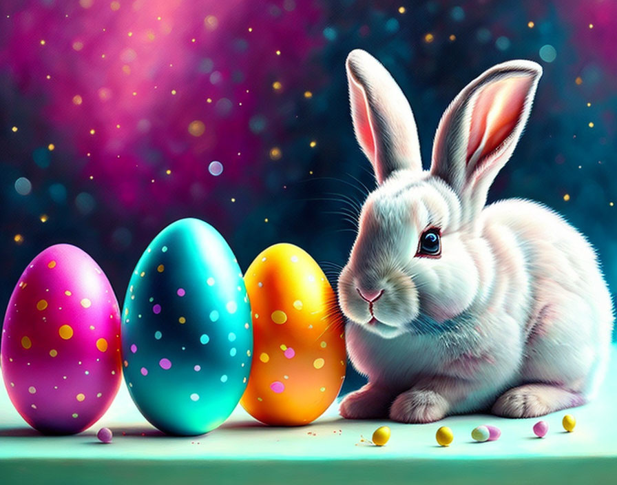  An Easter bunny painting eggs