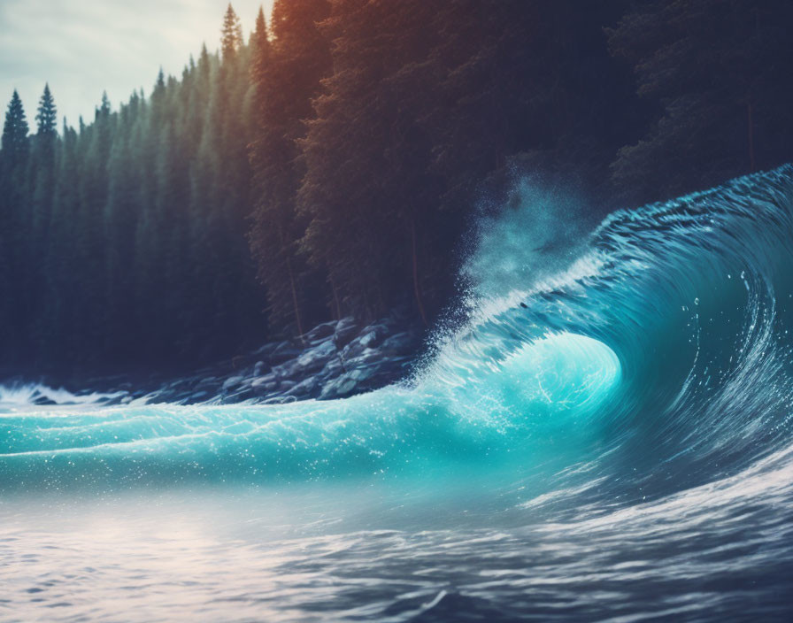   water, waves, forest, 