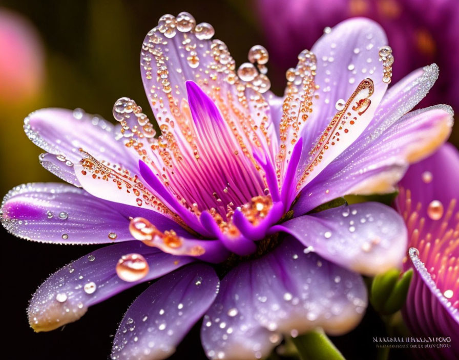 beautiful flower with dew drops in natural color