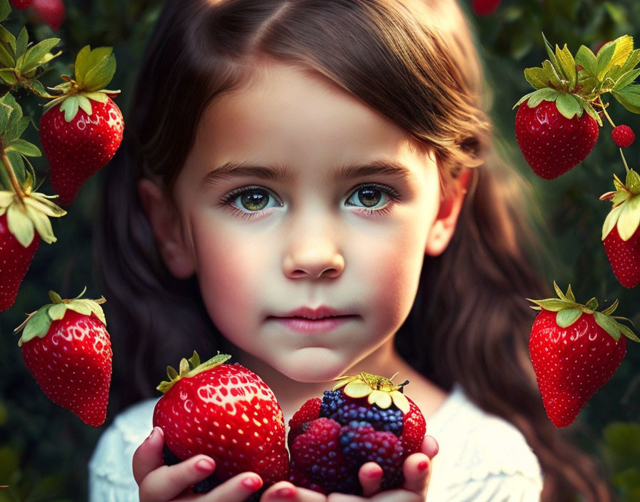   Girl has berries in her hands