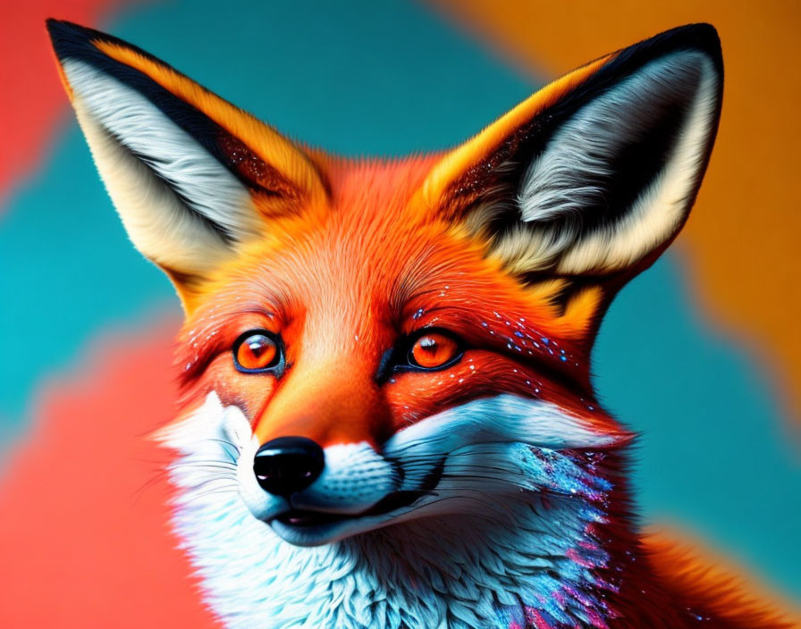  a fox, real, painted in color