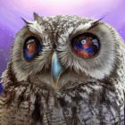 Detailed Owl Illustration with Galaxy Eyes on Cosmic Background