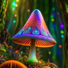 Colorful Psychedelic Mushroom Illustration in Enchanted Forest