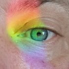 Close-up of human eye with rainbow nebula effect