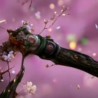 Whimsical fairy illustration with delicate wings on cherry blossom branch