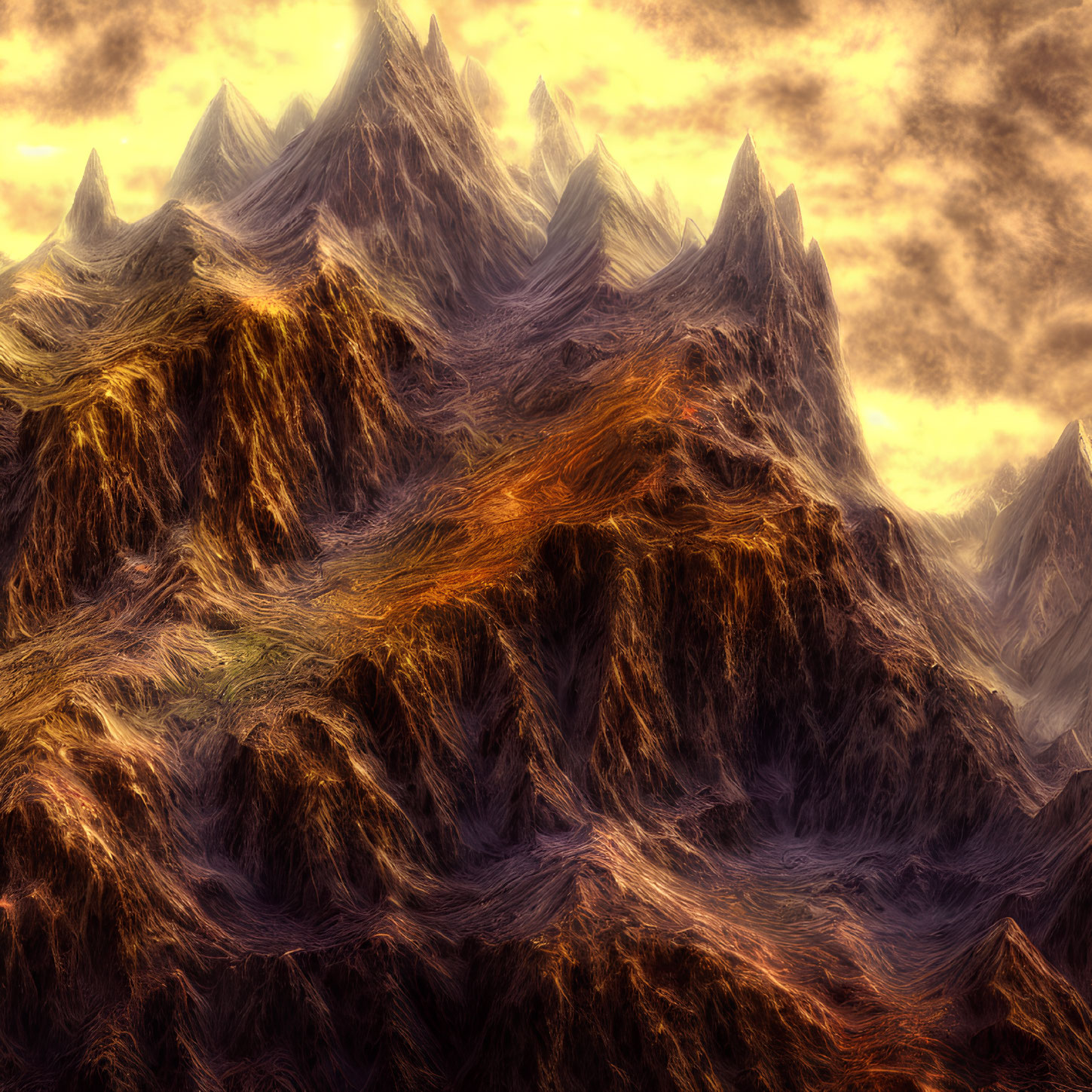 Rugged orange-brown mountain range under wispy cloud sky