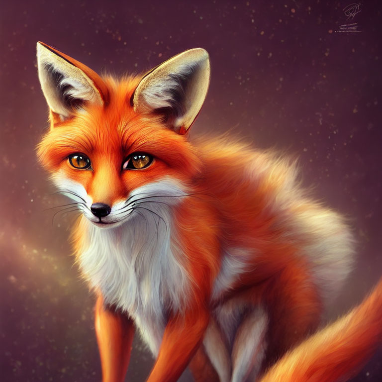Red Fox with Lush Fur Coat and Piercing Eyes on Starry Background