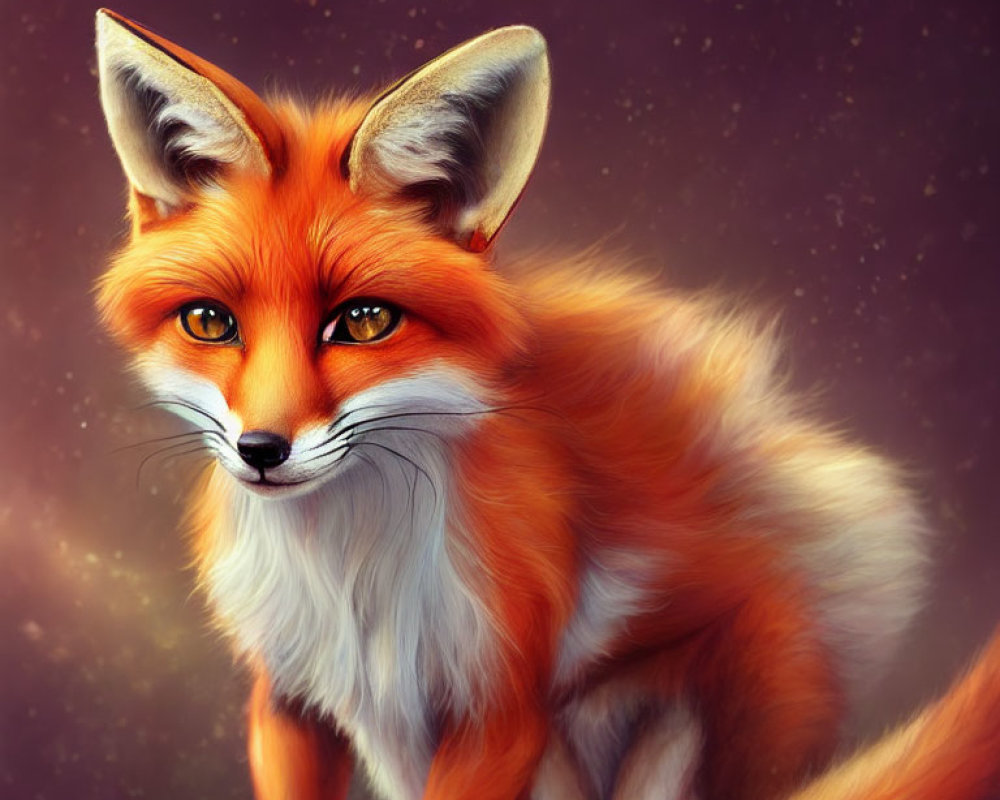 Red Fox with Lush Fur Coat and Piercing Eyes on Starry Background