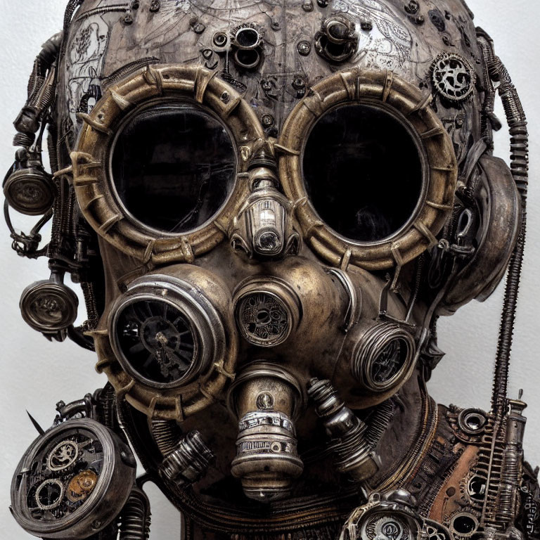 Intricate Steampunk Metal Sculpture of Head with Gears