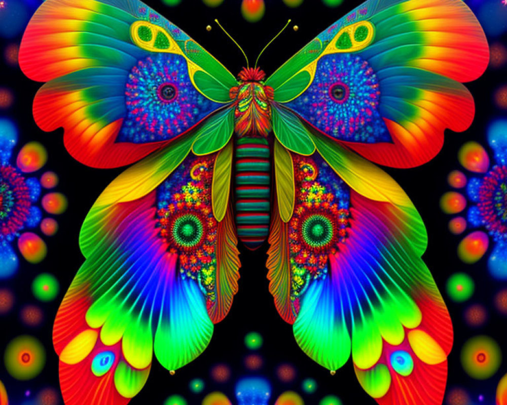 Colorful Butterfly Artwork with Psychedelic Patterns and Bright Colors