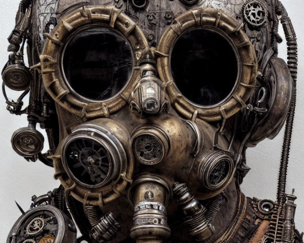 Intricate Steampunk Metal Sculpture of Head with Gears