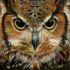 Detailed Close-Up of Owl's Face with Yellow Eyes & Sharp Beak