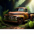 Rusted Vintage Pickup Truck in Sunlit Forest