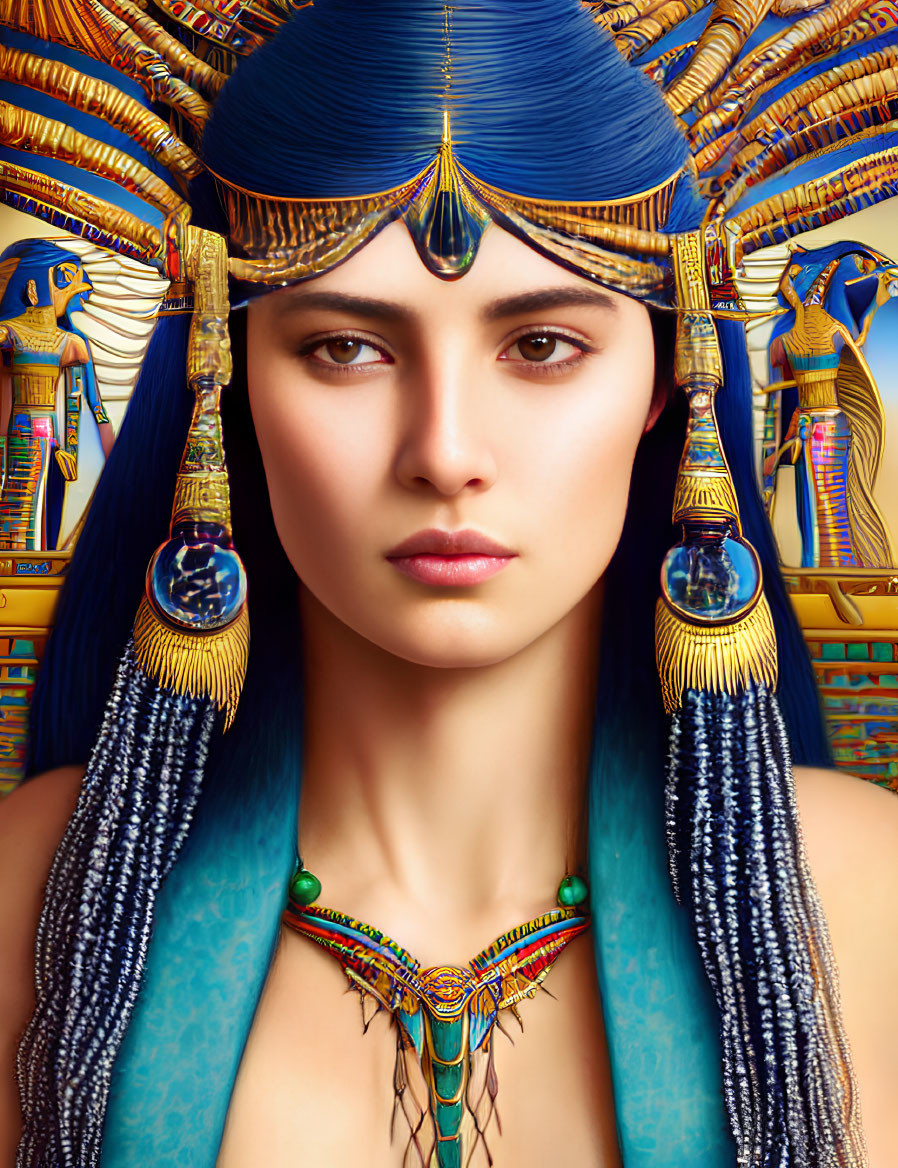 Digital portrait featuring individual styled as ancient Egyptian royalty