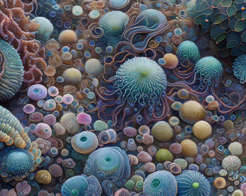 Vibrant marine life illustration with intricate coral textures