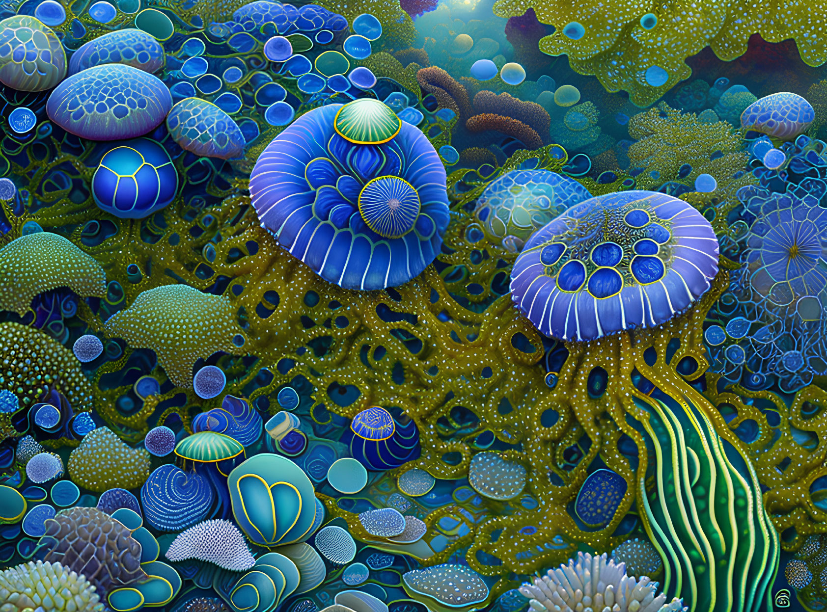 Colorful Digital Art: Underwater Scene with Coral and Sea Anemones
