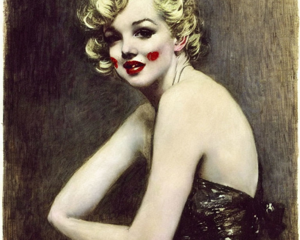Blonde Woman Portrait with Vintage Style and Red Lipstick