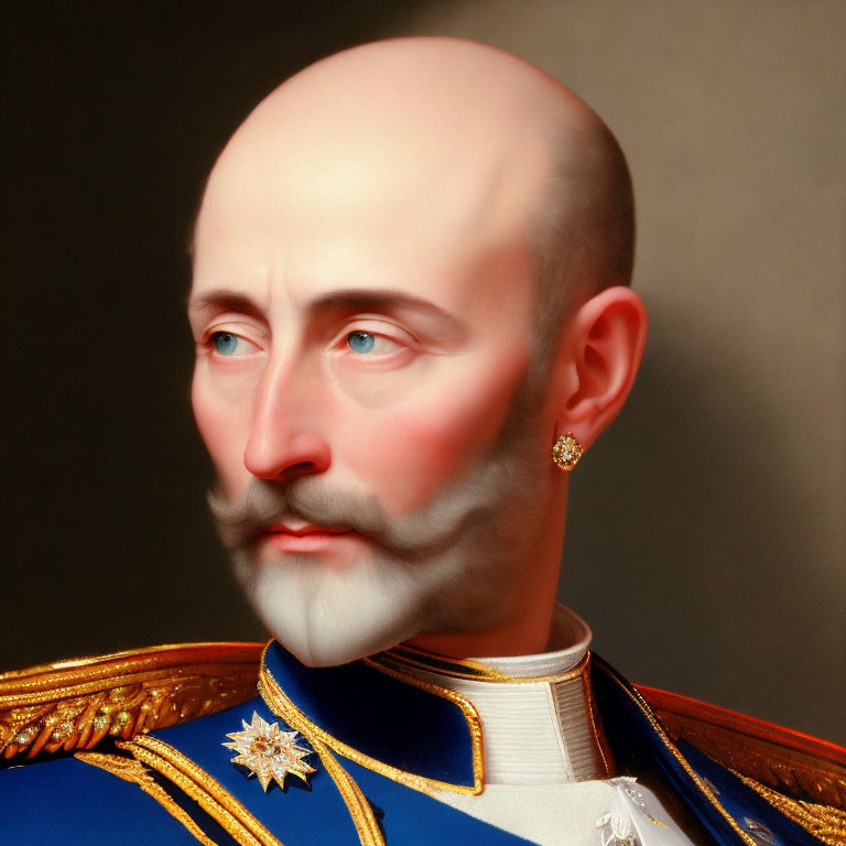 Bald Man with Mustache and Beard in Military Uniform Portrait