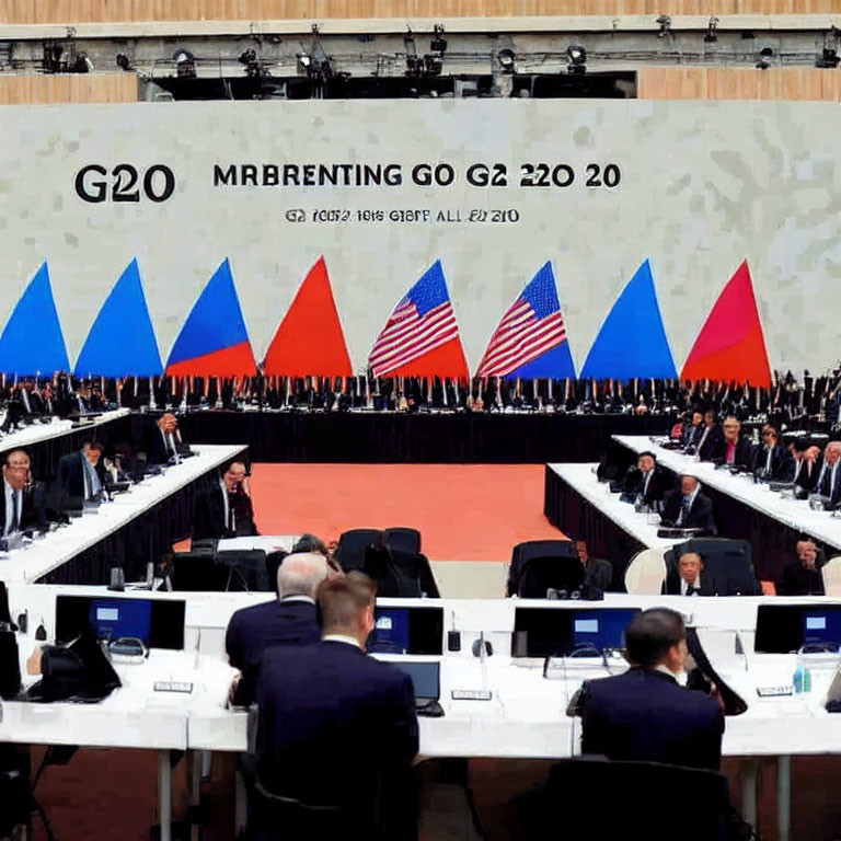 G20 Summit Conference Hall with Delegates Seated Around U-Shaped Table