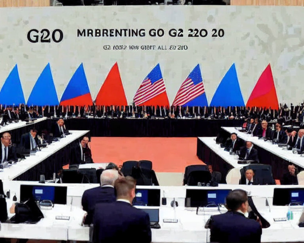 G20 Summit Conference Hall with Delegates Seated Around U-Shaped Table