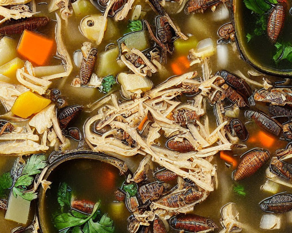 Insect and Vegetable Soup with Green Sauce and Herbs