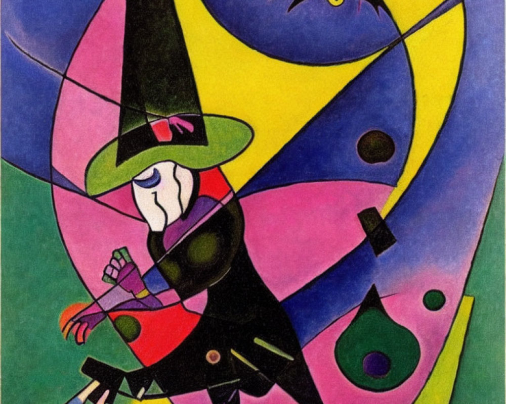Colorful Abstract Painting of Stylized Figure with Top Hat & Geometric Shapes