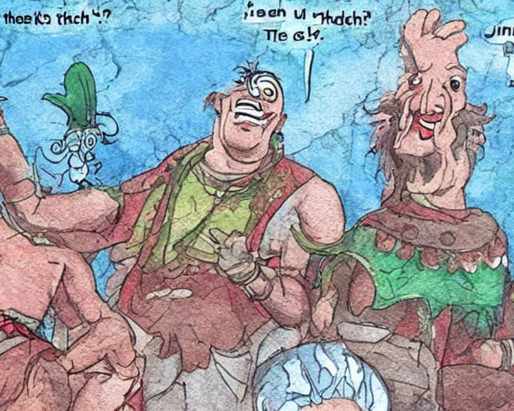 Three Male Characters Laughing with Speech Bubbles in Hand-Drawn Style