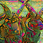 Vibrant illustration of stylized insectoid creatures on psychedelic backdrop