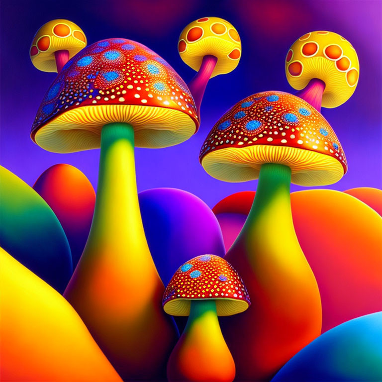 Colorful Stylized Mushroom Artwork on Abstract Background