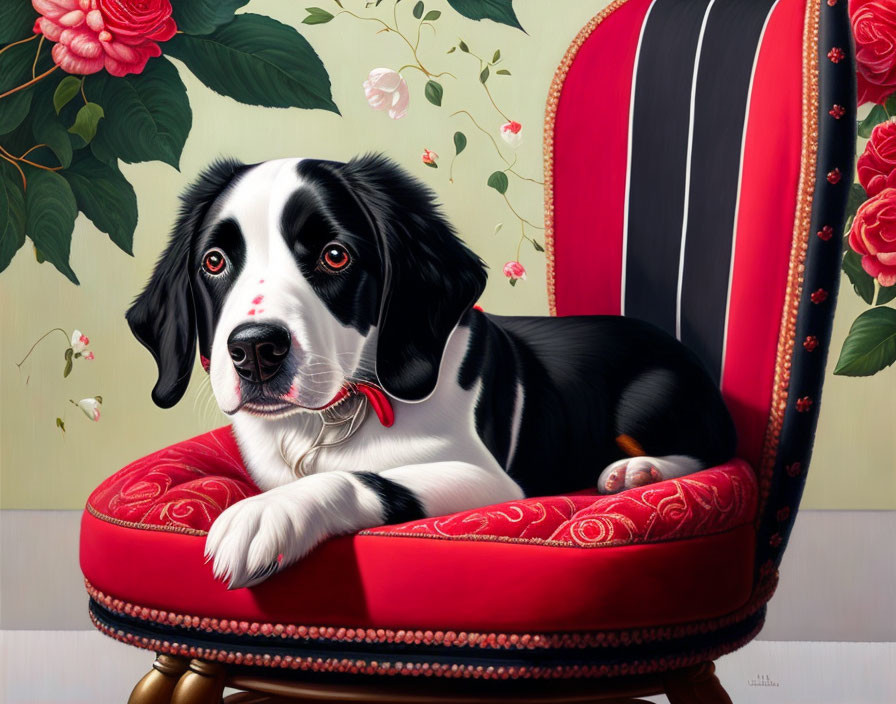 Puppy in red chair