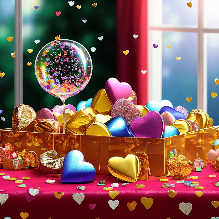 Valentine hearts and chocolates