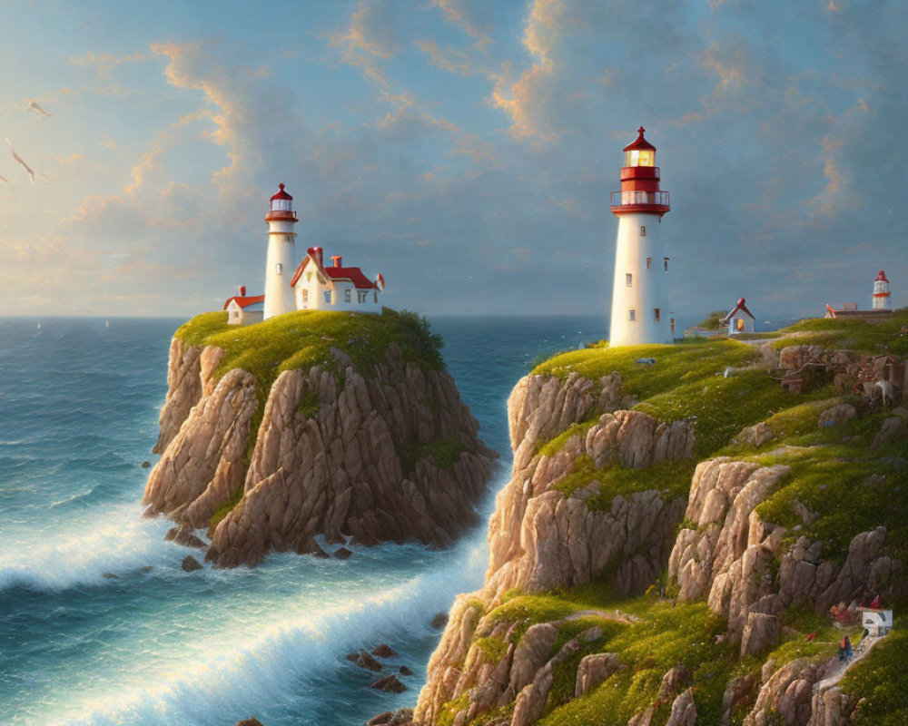 Cliff-Top Lighthouses Overlooking Crashing Waves