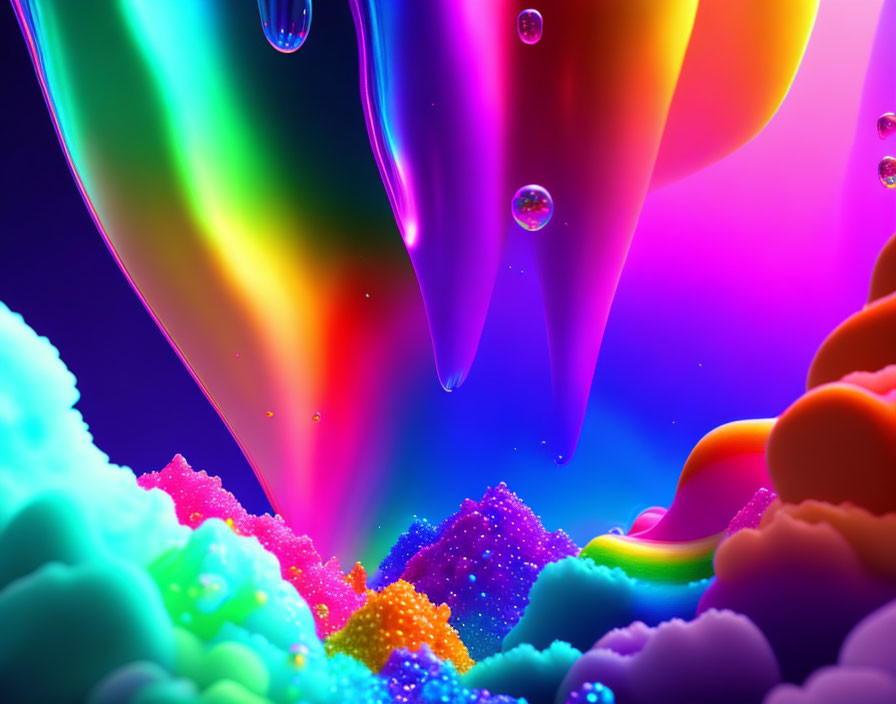 Colorful Abstract Background with Rainbow Colors and Glossy Liquid Drops