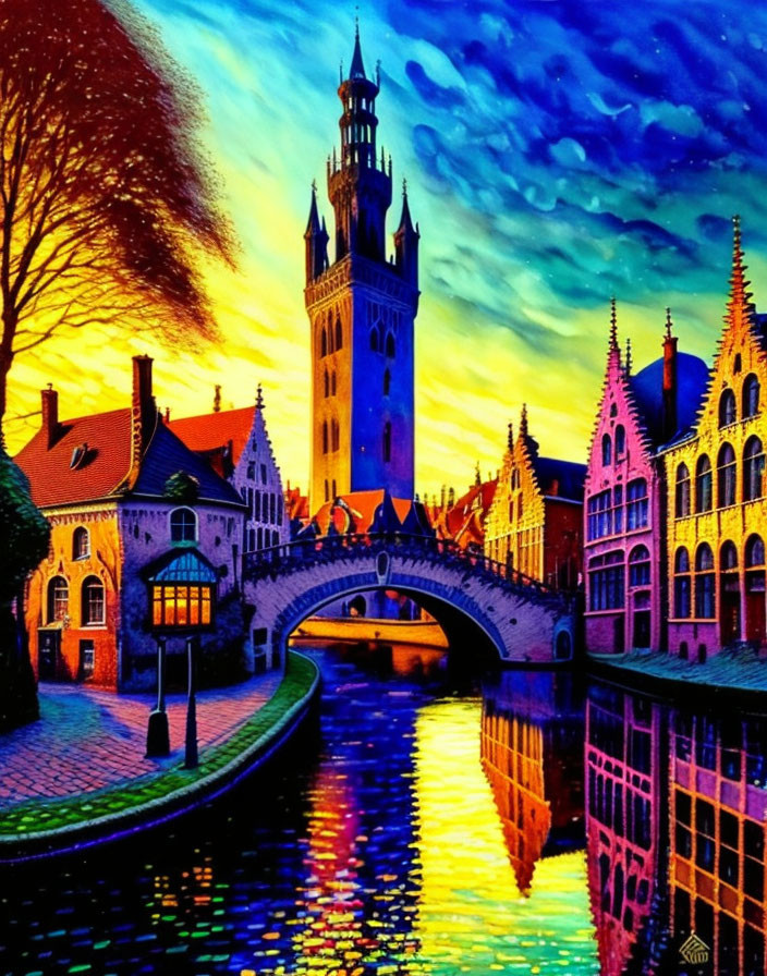 Canal View of Bruges at Sunrise 