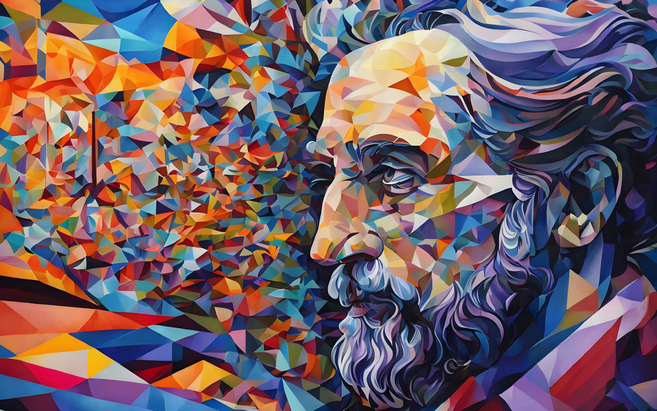 Colorful Geometric Mosaic Portrait of Bearded Man