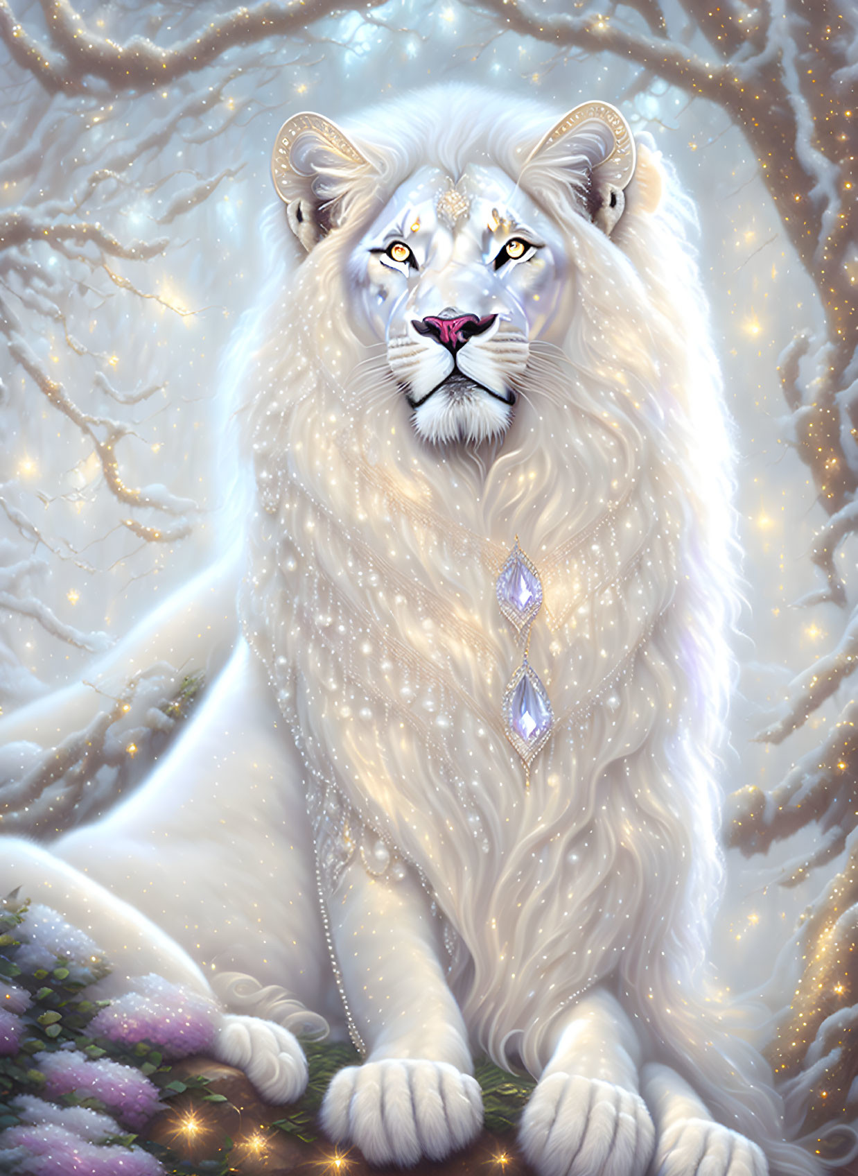 Bejeweled White Lion
