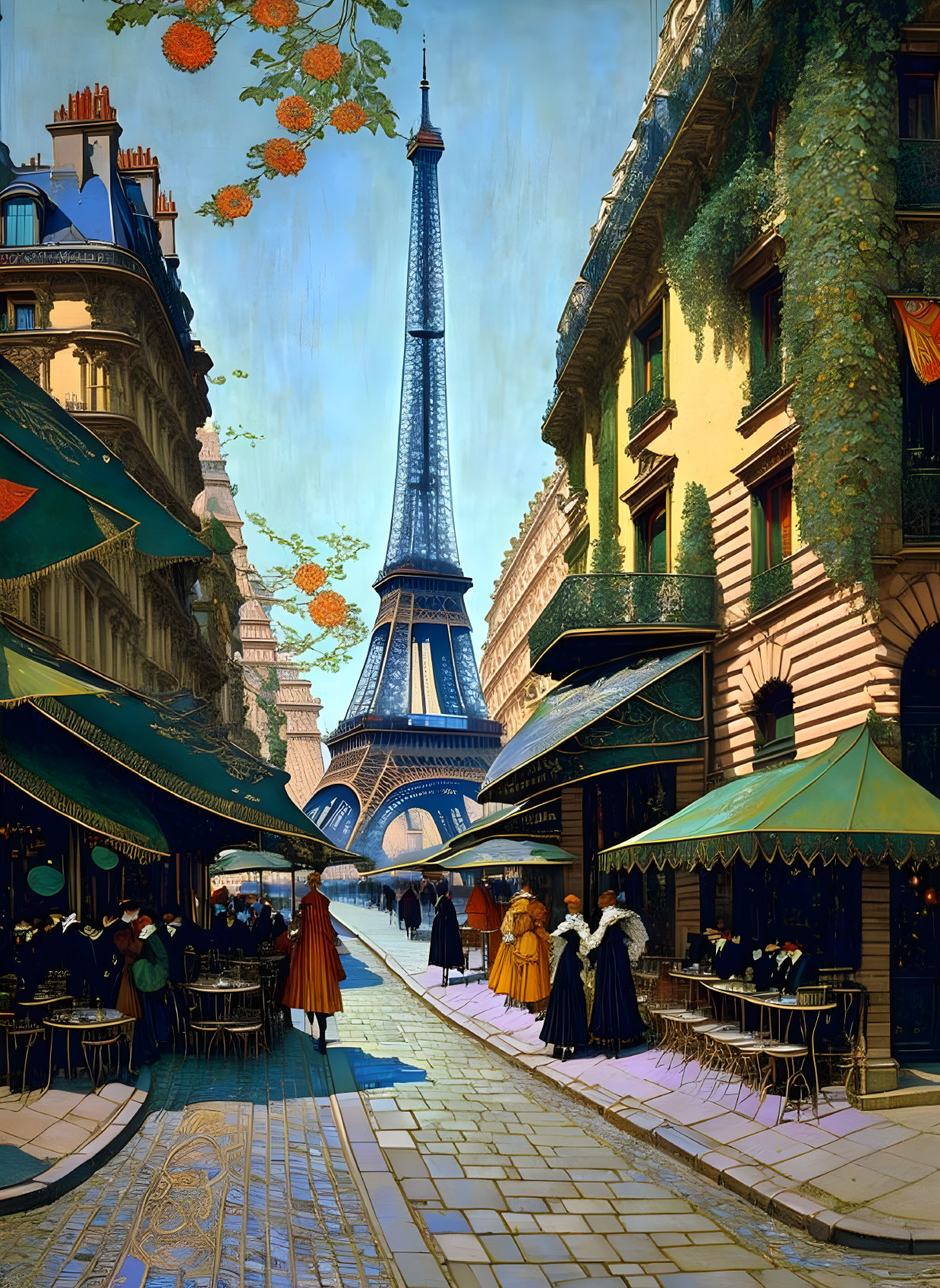 Parisian Street and Eiffel Tower