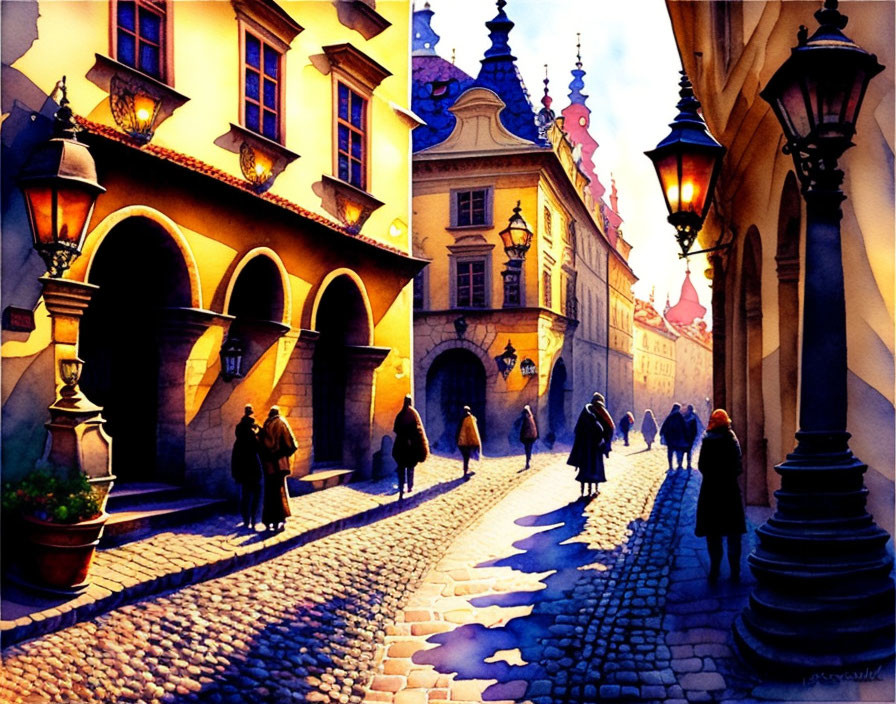 Cobblestone Street in Old Town Prague At Dawn