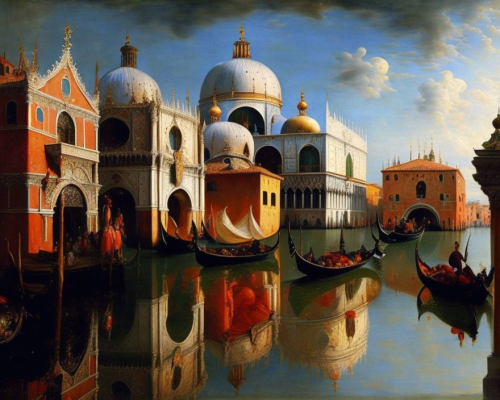 Venice Painting: Doge's Palace, Gondolas, and Cloudy Sky