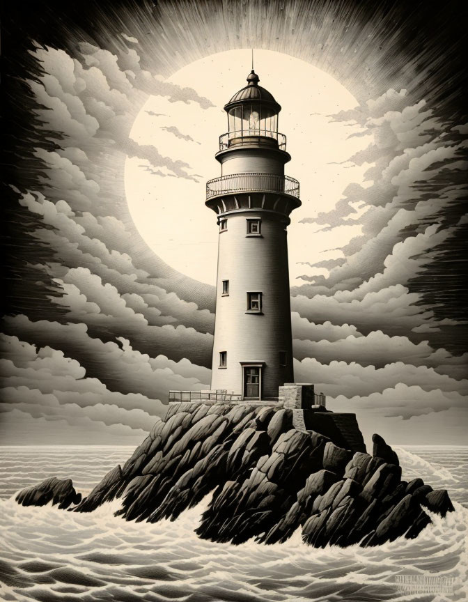 Lighthouse, Copper Engraving
