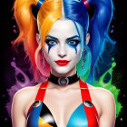 Colorful Hair and Striking Makeup on Woman in Futuristic Outfit