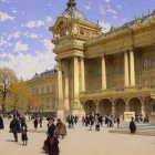 Elegant 19th-Century Scene of People Near Ornate Classical Building