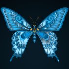 Stylized robotic characters with butterfly wings exchanging lantern