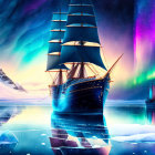 Aurora-filled Sky Over Sailing Ships on Icy Waters
