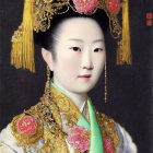 Historical East Asian woman in ornate attire and headdress