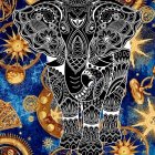 Colorful Elephant Art with Cosmic Mandala Design in Blue and Gold