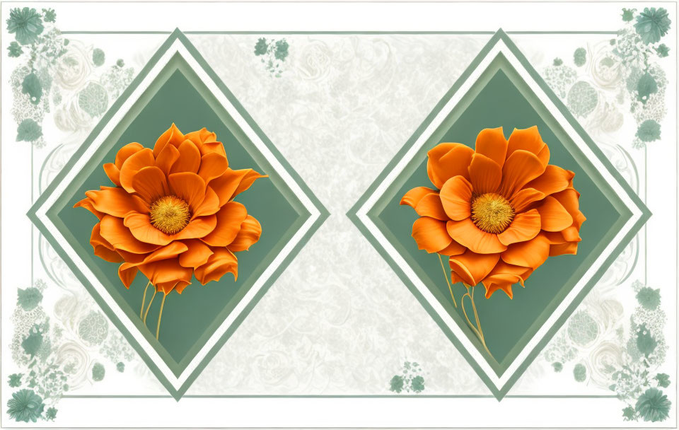 Symmetrical Floral Design with Orange Flowers in Diamond Shapes
