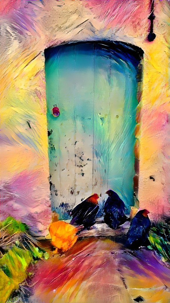 Impressionist Door with Chickens
