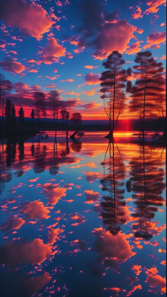 Beautiful Sunset with Lake & Trees